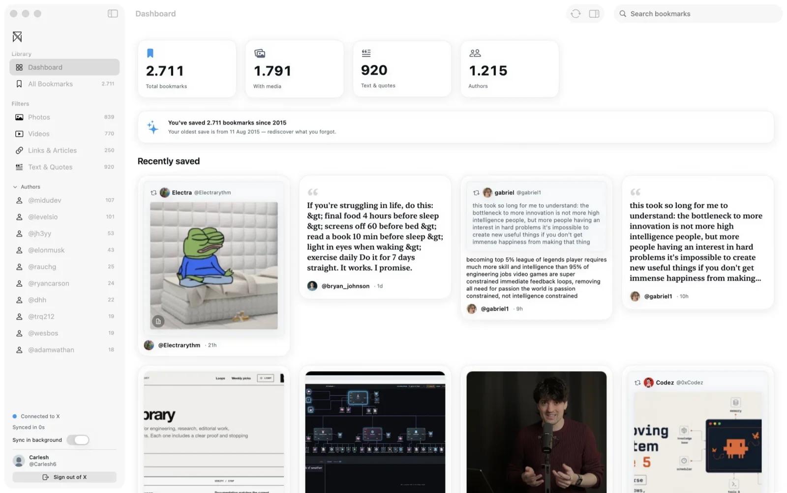 XSaved for Mac — the dashboard overview of everything you've saved